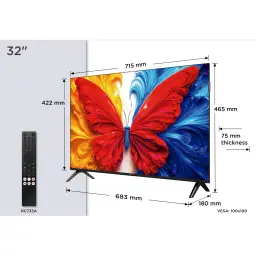 TV TCL 32 polegadas QLED Full HD Aço 32S5L, dimensões: 715x465mm, espessura 75mm, comando RC733A incluído