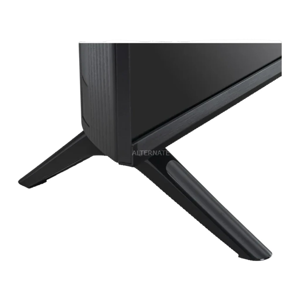 TV TCL 40 pulgadas QLED VA Full HD Negro 40S5L, detalle lateral: pie de soporte en V y marco negro texturizado