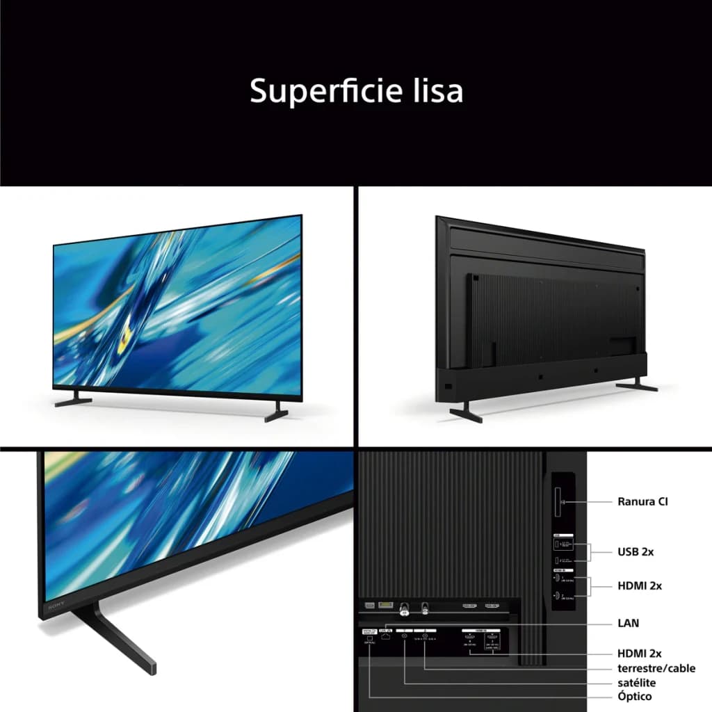 TV Sony Bravia 3 II 75 pouces LED 4K Ultra HD Dolby Vision Noir 75XR35M2, collage: face avant, arrière, côté et ports HDMI
