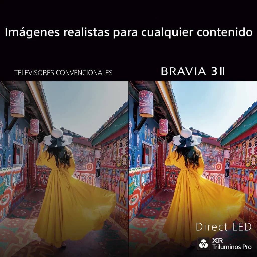 TV Sony Bravia 3 II 75 pouces LED 4K Ultra HD Dolby Vision Noir 75XR35M2, comparaison: image conventionnelle vs Bravia 3 II