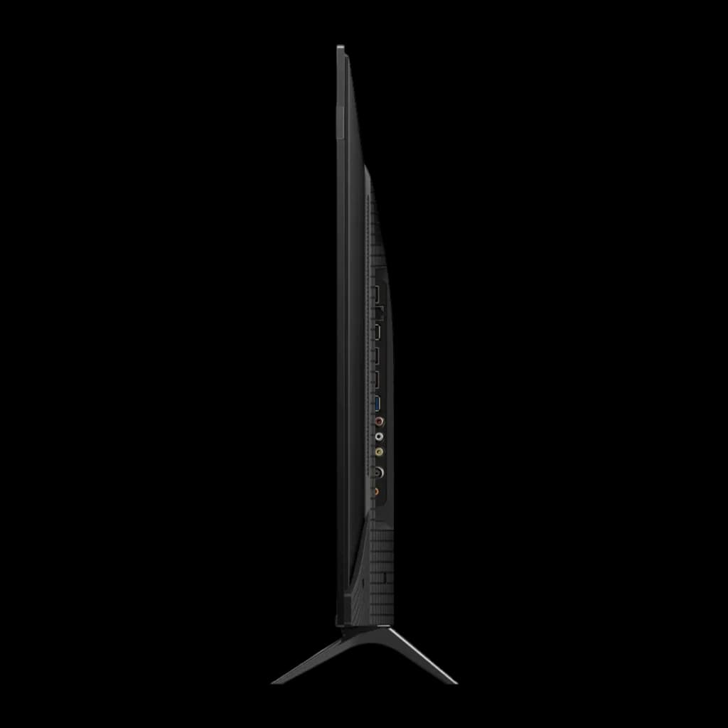 TV TCL 43 pulgadas QLED 4K 60Hz Negro 43T69C, vista lateral: puertos HDMI, USB y conectores en panel trasero negro