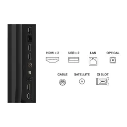 TV TCL 85 polegadas QLED 4K 60Hz Preto 85T69C, painel lateral: portas HDMI x3, USB x2, LAN, ótico, cabo, satélite e CI slot