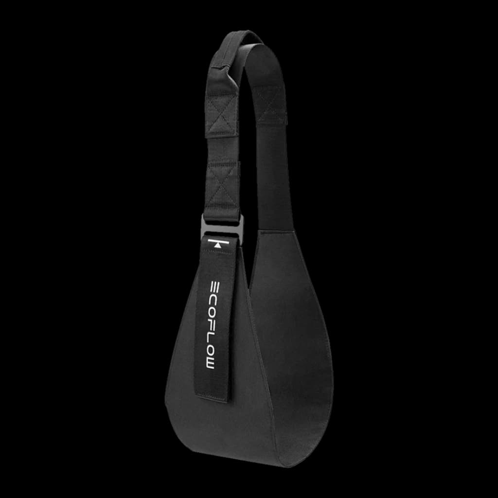 Sangle de transport EcoFlow à Velcro WAVE 3 Noir, vue de face: bandoulière matelassée avec coutures en X, boucle réglable