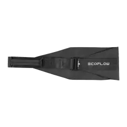 Sangle de transport EcoFlow à Velcro WAVE 3 Noir, détail: boucle centrale, coutures en X et logo EcoFlow sur tissu noir