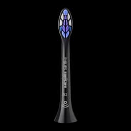 Cabeça de escova de dentes Philips Sonicare S2 Sensitive Pack 6 BrushSync Preto HX6056/88, vista frontal: cerdas azuis