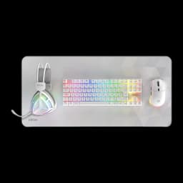 Pack Clavier et Souris Gaming Krom Klass TKL RGB Mécanique 7200 DPI Blanc, détail: vue zénithale sur tapis avec clavier