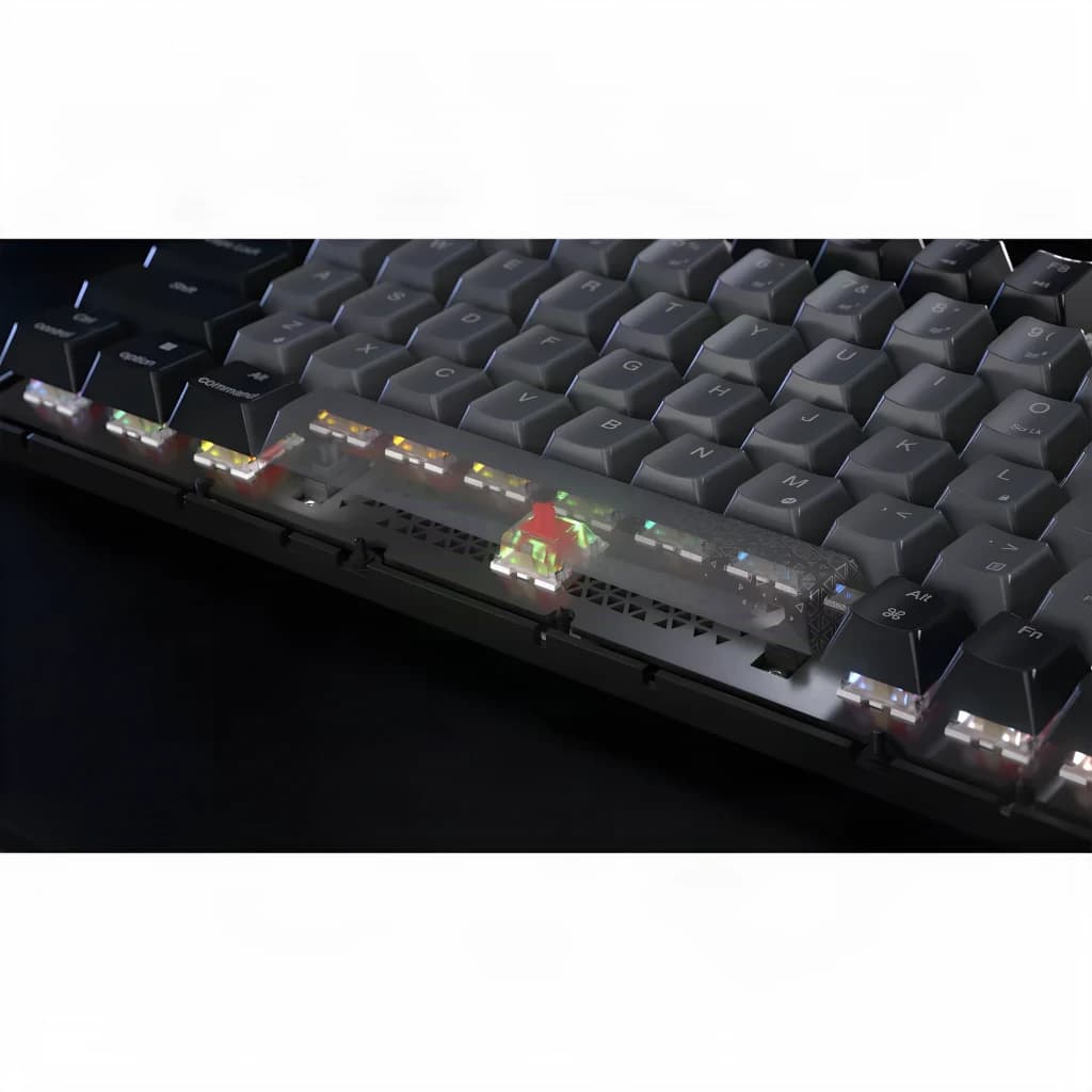 Teclado Gaming Corsair K65 Plus Wireless 75% Sem Fios Mecânico MLX Red RGB Vermelho, vista lateral detalhe: interior