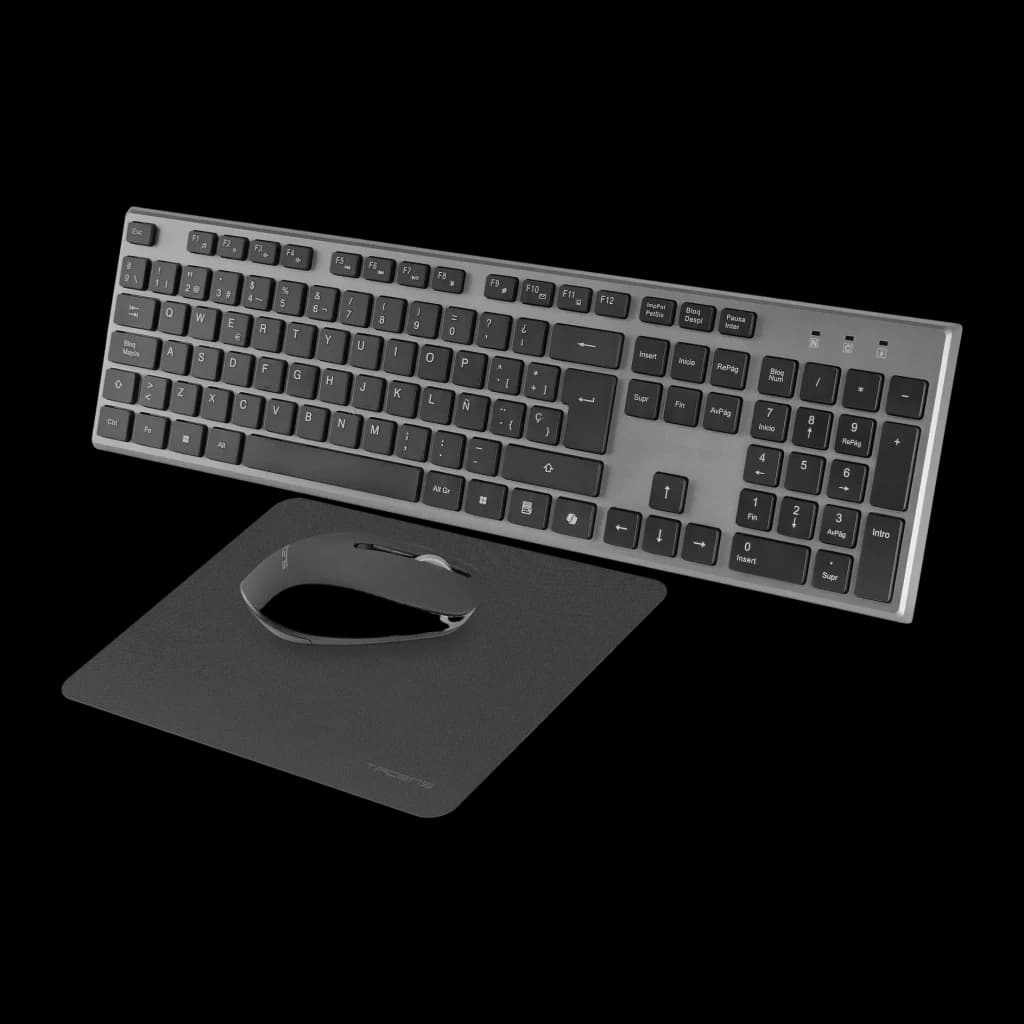 Tacens Zenith Combo Inalámbrico 3en1 DualLink Negro Español, vista conjunto: teclado completo en perspectiva con ratón