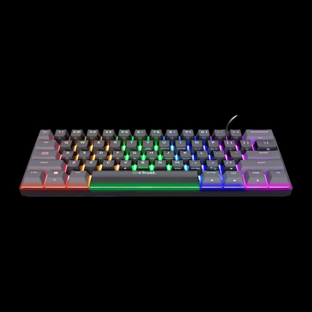 Teclado Gaming Trust Gaming GXT 867 Acira 60% Mecânico Outemu Red RGB Espanhol Preto, vista frontal em ângulo