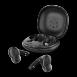 Écouteurs Acefast W3 Réduction de Bruit TWS Bluetooth 5.4 30h IPX4 noirs, détail: écouteurs sortis près du boîtier ouvert