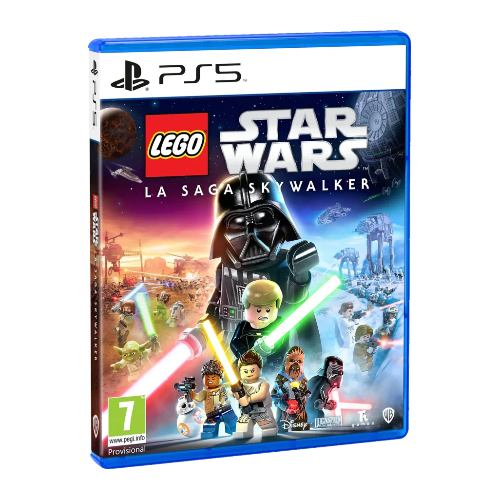 Jeu vidéo Warner Videojuegos LEGO Star Wars : La Saga Skywalker PS5 Bleu, face avant en angle: boîtier bleu avec Dark Vador