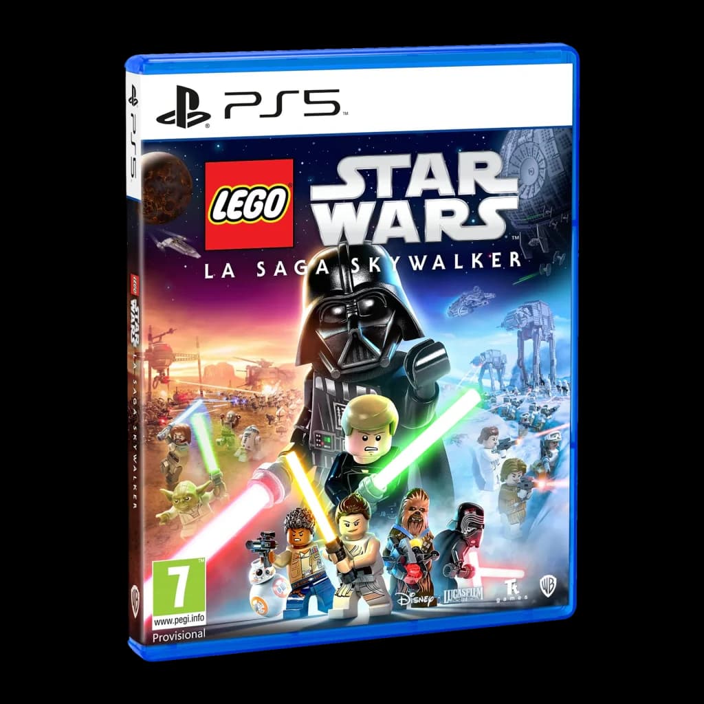 Jeu vidéo Warner Videojuegos LEGO Star Wars : La Saga Skywalker PS5 Bleu, face avant en angle: boîtier bleu avec Dark Vador