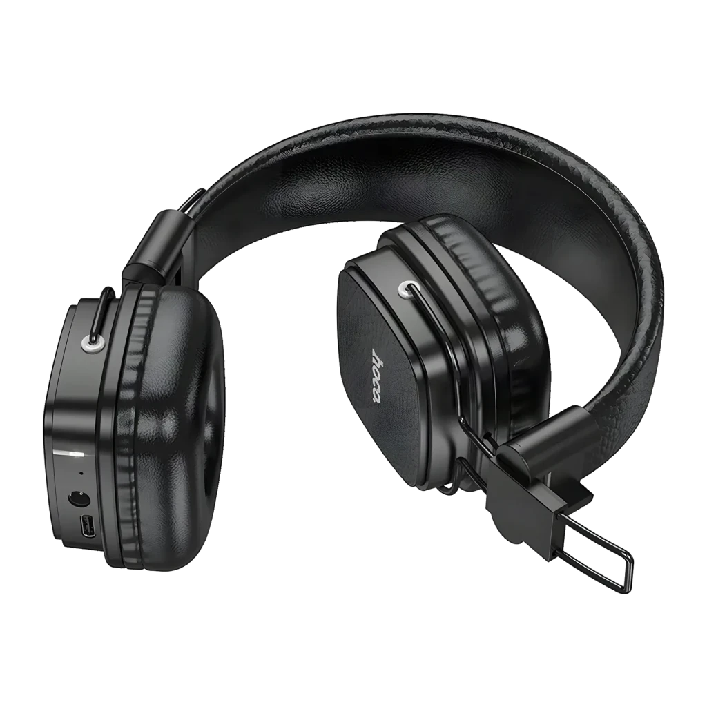 Auriculares Hoco W56 Earl Diadema Bluetooth 5.4 28h, detalle: lateral con puerto USB-C, almohadillas y logo Hoco visibles