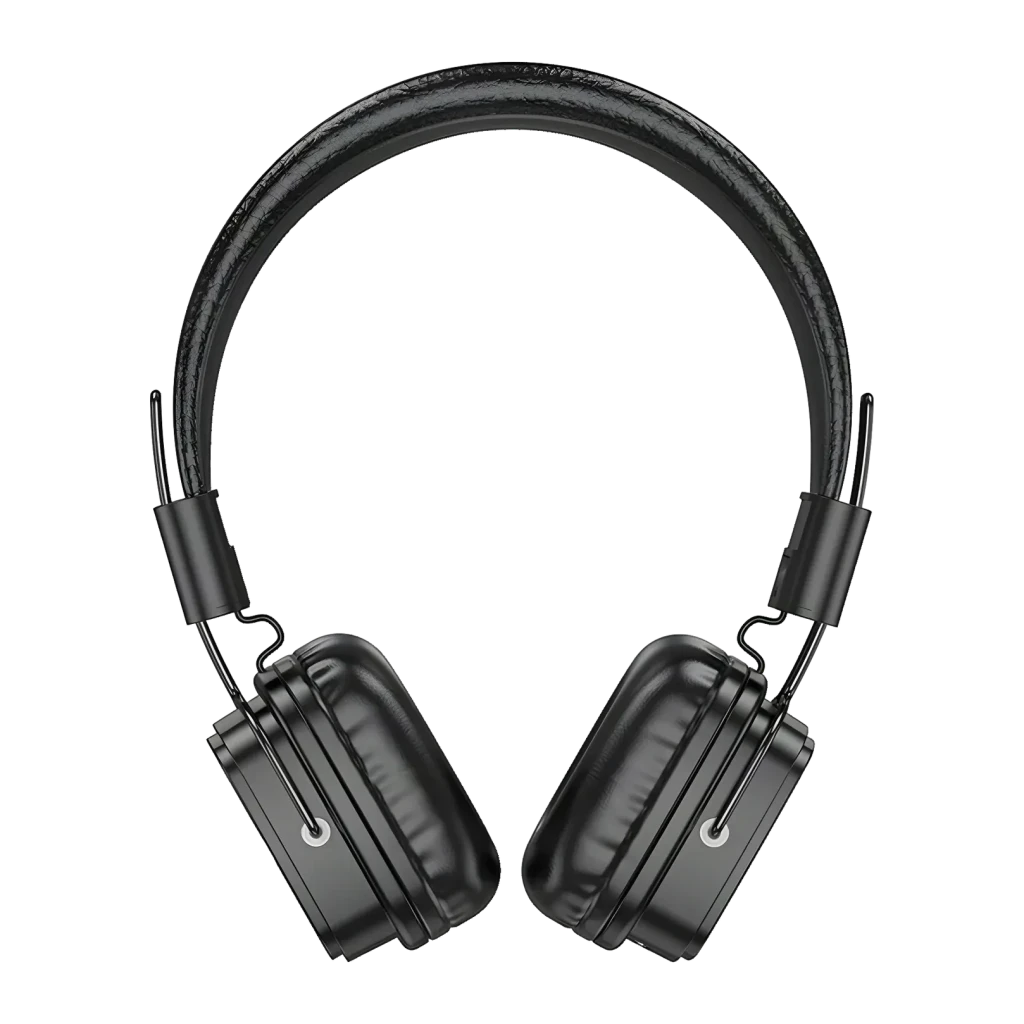 Auriculares Hoco W56 Earl Diadema Bluetooth 5.4 28h, detalle: diadema acolchada con textura y almohadillas de cuero negro