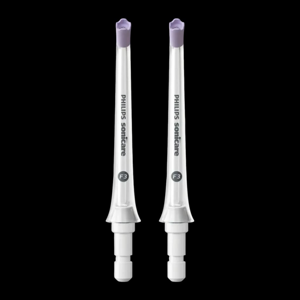 Embouts de rechange Philips Sonicare Power Flosser Quad Stream F3 Blanc HX3062/00, vue de face: 2 embouts blancs avec pointe