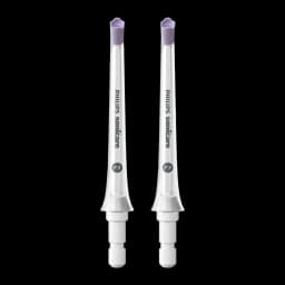 Embouts de rechange Philips Sonicare Power Flosser Quad Stream F3 Blanc HX3062/00, vue de face: 2 embouts blancs avec pointe