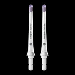 Embouts de rechange Philips Sonicare Power Flosser Quad Stream F3 Blanc HX3062/00, vue avant: 2 embouts avec pointe lilas