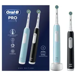 Brosse à dents électrique Oral-B Pro 1 Duopack Oscillante 3D 240h 3 Modes Bleu/Noir, contenu de la boîte: boîte Duo Edition