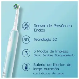 Brosse à dents électrique Oral-B Pro 1 Duopack Oscillante 3D 240h 3 Modes Bleu/Noir, infographie: capteur pression, 3D, 3