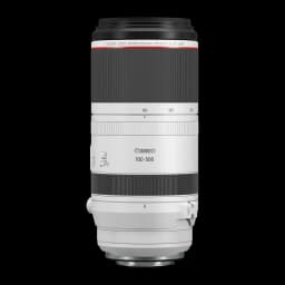 Objetivo fotográfico Canon RF 100-500mm L IS USM 7.1L Negro F4.5-7.1, vista frontal: cuerpo blanco y negro con anillo rojo