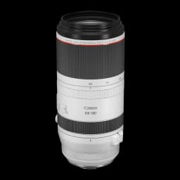 Objetivo fotográfico Canon RF 100-500mm L IS USM 7.1L Negro F4.5-7.1, vista frontal: cuerpo blanco y negro con anillo rojo