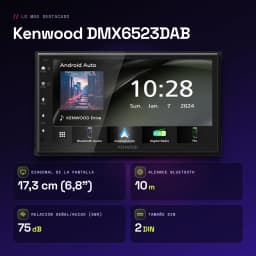 Autoradio Kenwood 6,8 pouces DAB+ CarPlay Android Auto Sans Fil Bluetooth WiFi Noir DMX6523DABS - caractéristiques