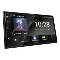 Autoradio Kenwood Noir CarPlay Android Auto Sans Fil 6.8 pouces DMX6523DAB, vue avant en angle: écran tactile avec interface