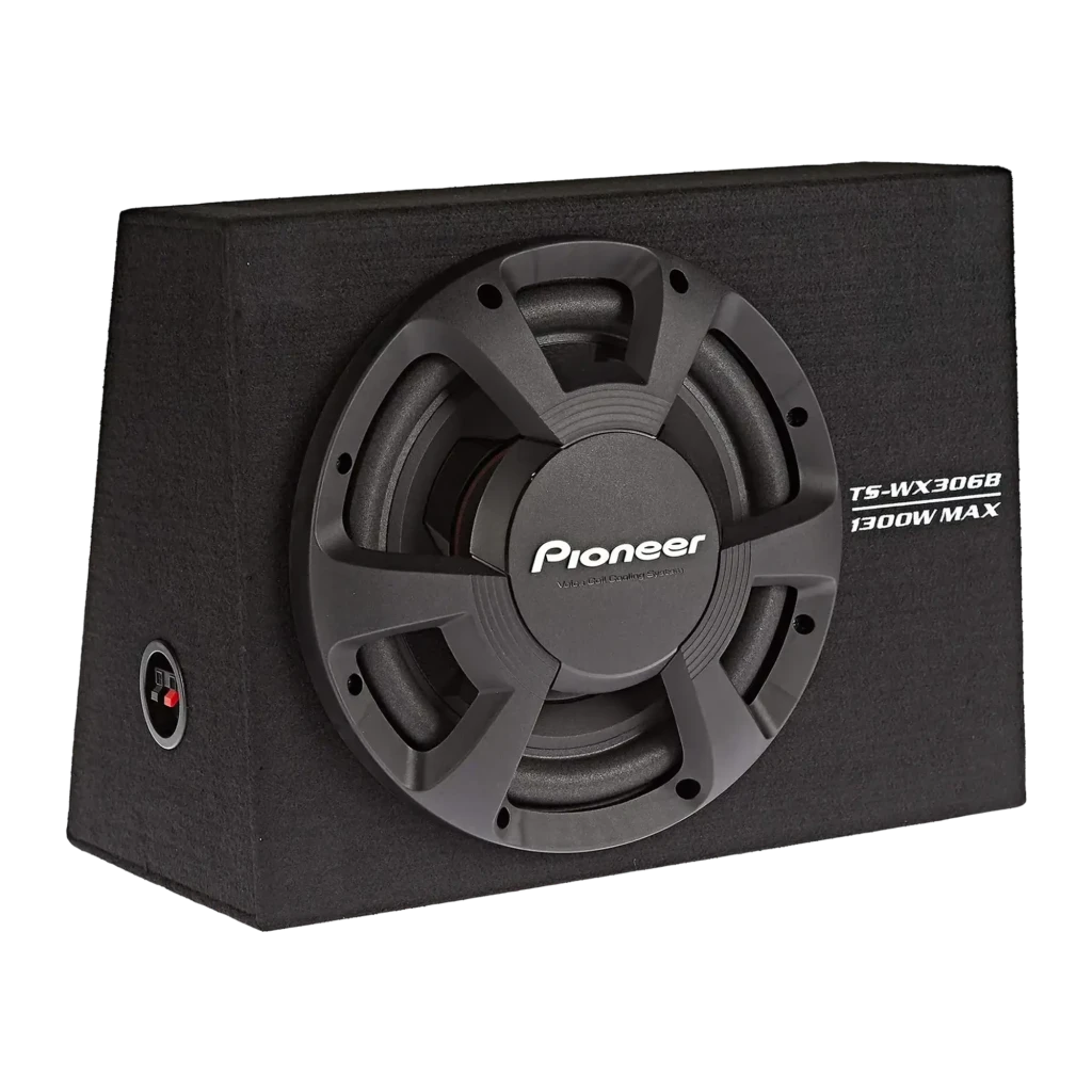 Caisson de basse pour voiture Pioneer 30 cm (12 pouces) Passif 350W RMS Noir TS-WX306B, vue de face: caisson noir recouvert