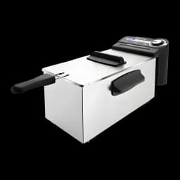 Friteuse à huile Taurus Professional 4 4L 2200W Noir/Blanc, vue en perspective: corps inox, poignée noire et panneau