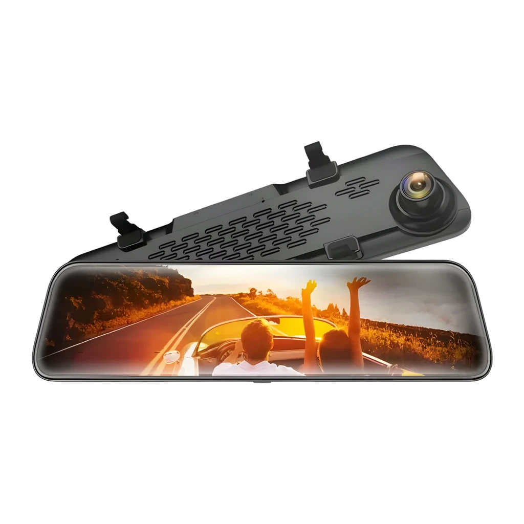 Dashcam WOLFBOX G840S 32GB Preto 2CH 4K + 1080P GPS, vista frontal: espelho retrovisor com ecrã tátil e lente frontal visível