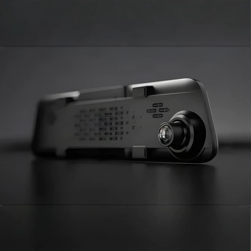 Dashcam WOLFBOX G840S 32GB Preto 2CH 4K + 1080P GPS, vista lateral: lente frontal em destaque e grelha de ventilação