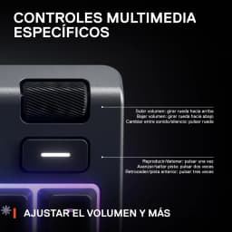 Teclado Gaming SteelSeries Apex 3 RGB Português 100% Preto, detalhe: roda de volume e botão multimédia com retroiluminação