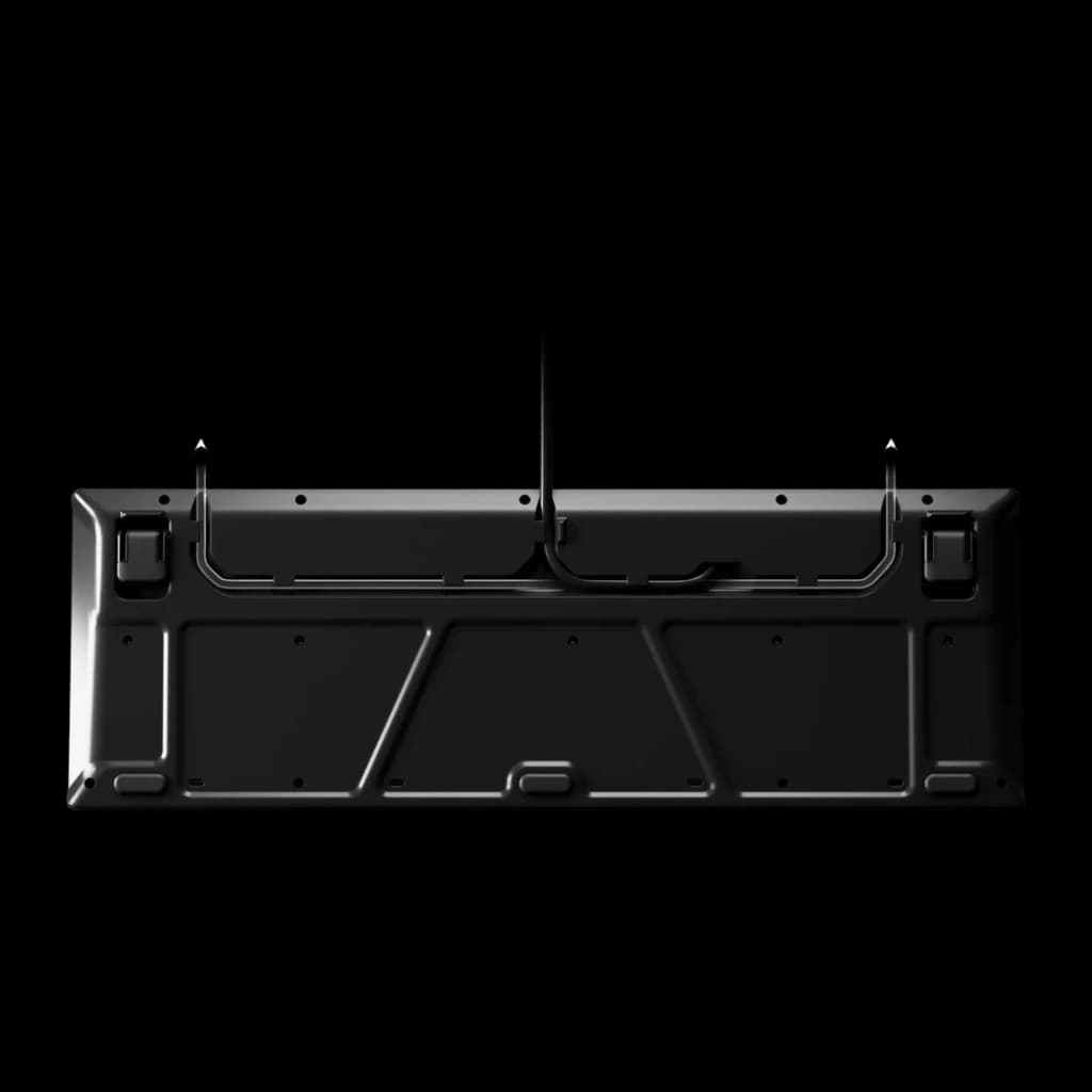 Teclado Gaming SteelSeries Apex 3 RGB Português 100% Preto, vista traseira: base com pés ajustáveis e guia de cabo