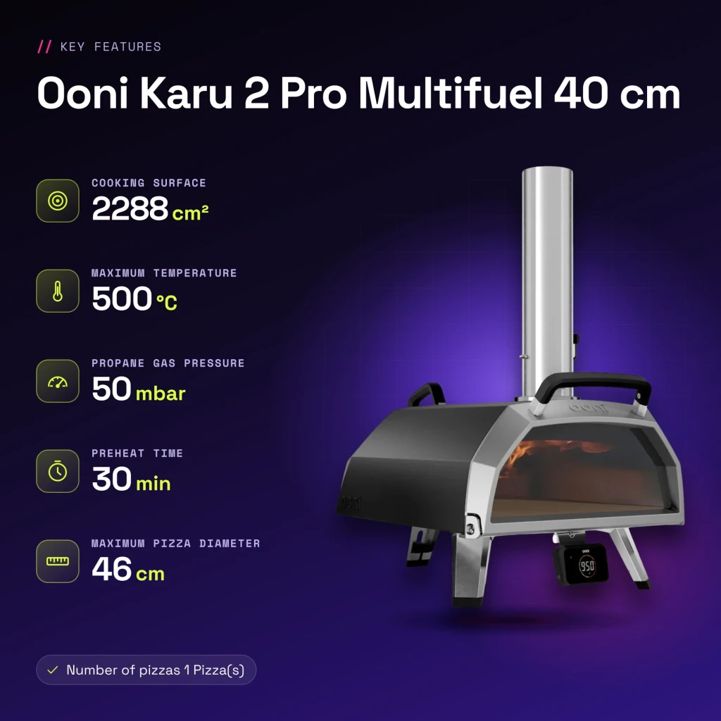 Four à pizza Ooni Koda 2 Pro au gaz Noir/Argent - caractéristiques