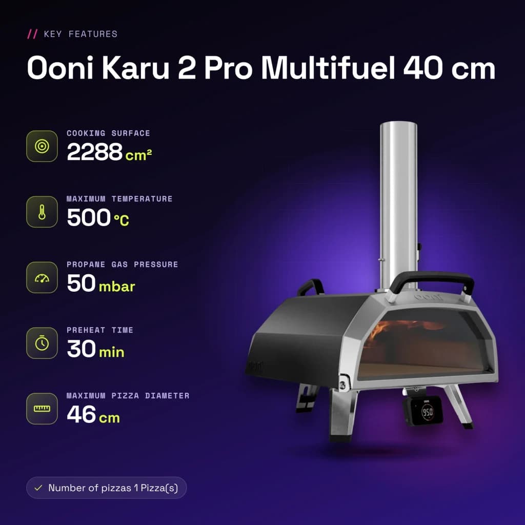 Four à pizza Ooni Koda 2 Pro au gaz Noir/Argent - caractéristiques