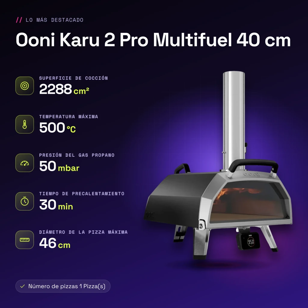 Four à pizza Ooni Koda 2 Pro au gaz Noir/Argent - caractéristiques