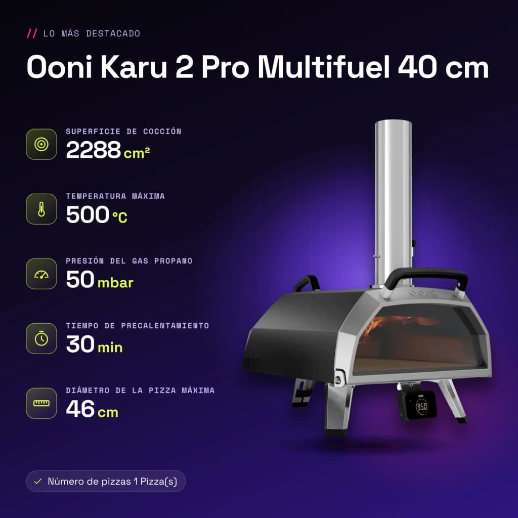 Four à pizza Ooni Koda 2 Pro au gaz Noir/Argent - caractéristiques