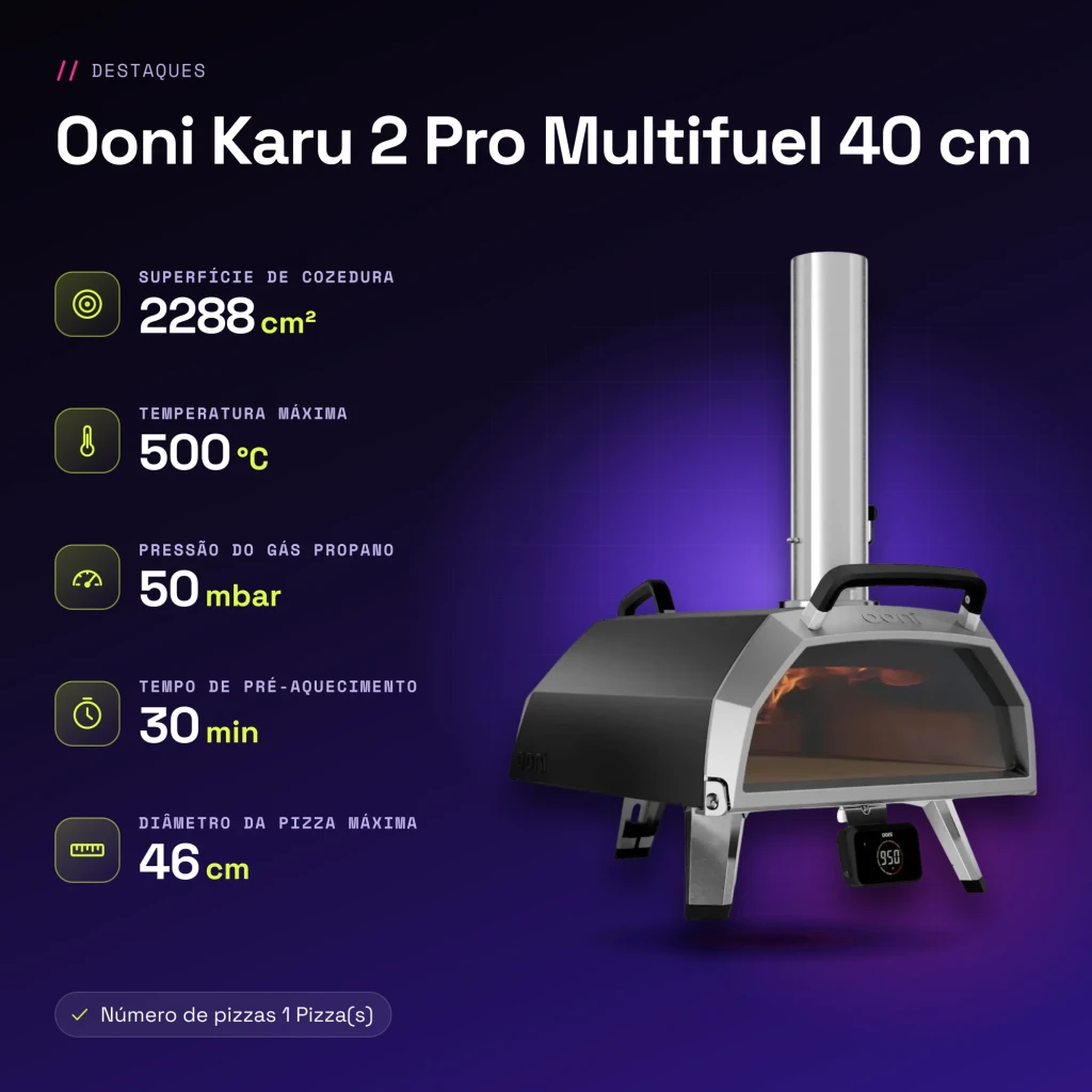 Four à pizza Ooni Koda 2 Pro au gaz Noir/Argent - caractéristiques