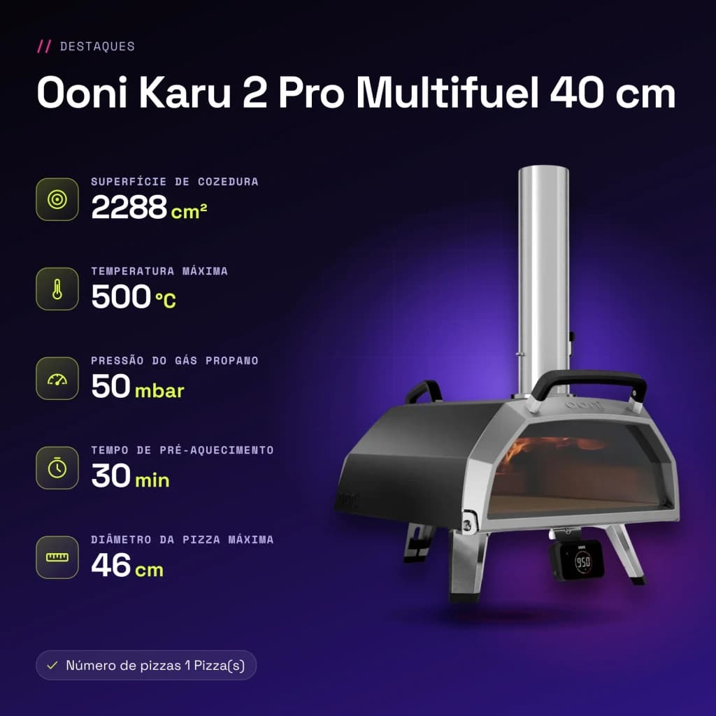 Four à pizza Ooni Koda 2 Pro au gaz Noir/Argent - caractéristiques