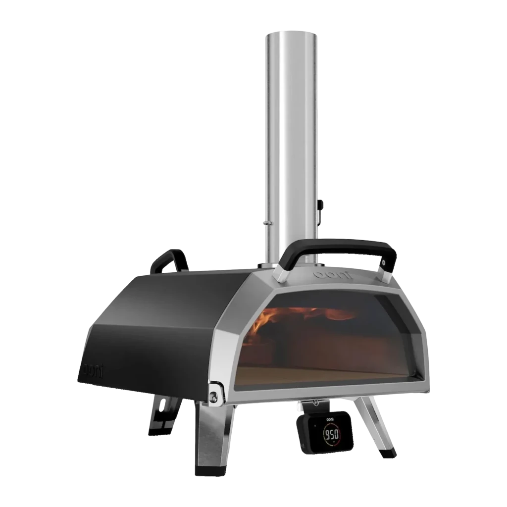 Four à pizza Ooni Karu 2 Pro Multifuel 40 cm 9,8 kWh / 33000 BTU/h Noir, vue de face: corps noir et inox, cheminée