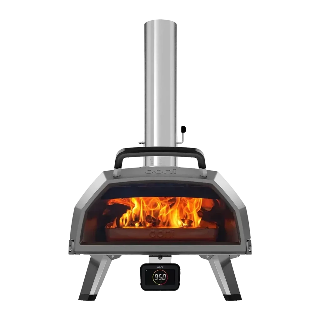 Four à pizza Ooni Karu 2 Pro Multifuel 40 cm 9,8 kWh / 33000 BTU/h Noir, détail avant: flammes vives visibles par la vitre