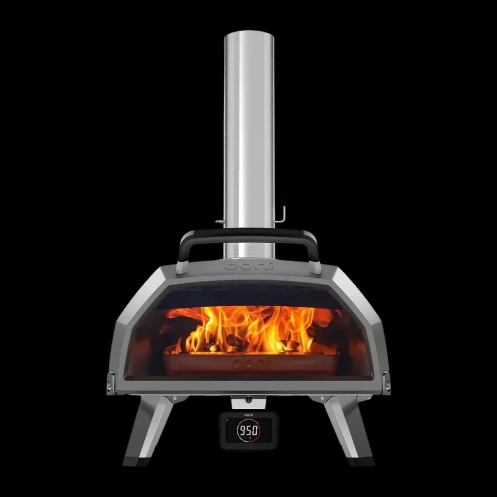Four à pizza Ooni Karu 2 Pro Multifuel 40 cm 9,8 kWh / 33000 BTU/h Noir, détail avant: flammes vives visibles par la vitre