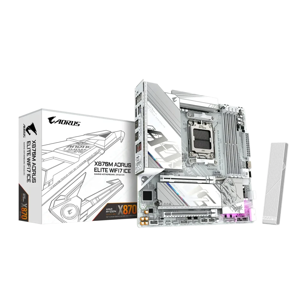 Placa base Gigabyte X870M Aorus Elite WiFi7 Ice AMD X870 AM5 DDR5 Micro ATX Blanco