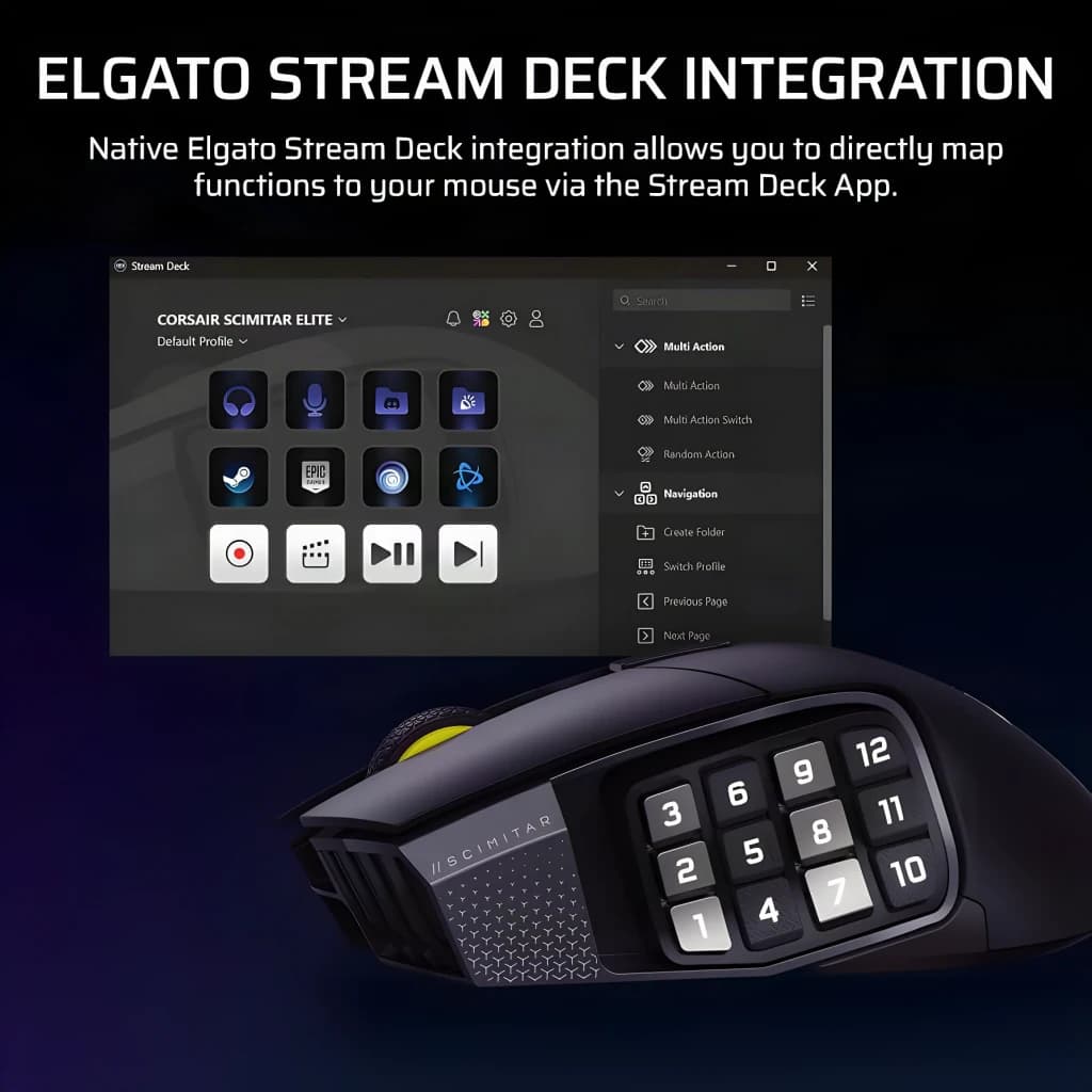 Ratón Gaming Corsair Scimitar Elite Wireless SE Inalámbrico 33000 DPI RGB Blanco, integración Elgato Stream Deck: app