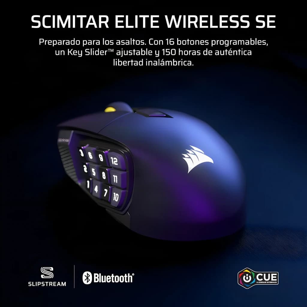 Ratón Gaming Corsair Scimitar Elite Wireless SE Inalámbrico 33000 DPI RGB Blanco, vista lateral: panel de 12 botones