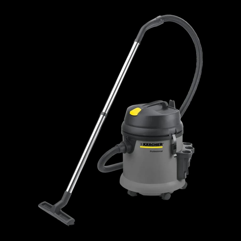 Aspiradora industrial Kärcher NT 27/1 Advanced 20 Gris kPa 1380W, vista lateral: depósito gris con logo, manguera flexible