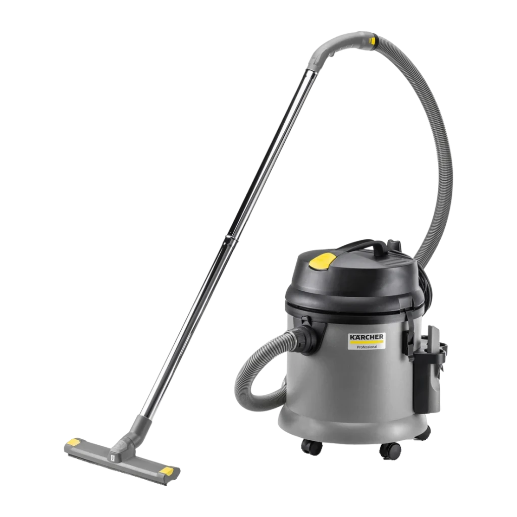 Aspiradora industrial Kärcher NT 27/1 Advanced 20 Gris kPa 1380W, vista lateral: depósito gris con manguera, tubo