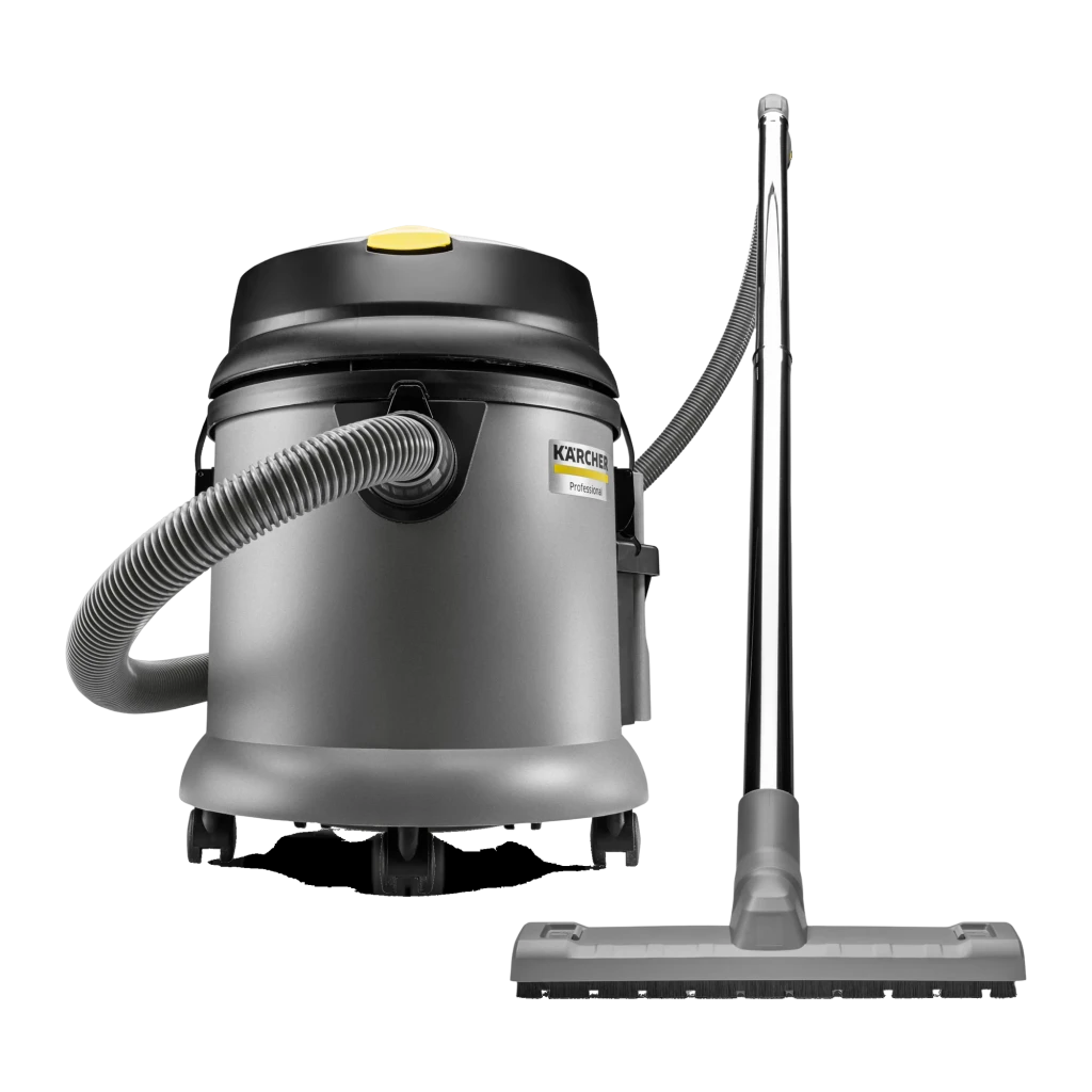 Aspiradora industrial Kärcher NT 27/1 Advanced 20 Gris kPa 1380W, vista lateral: depósito gris con manguera, tubo