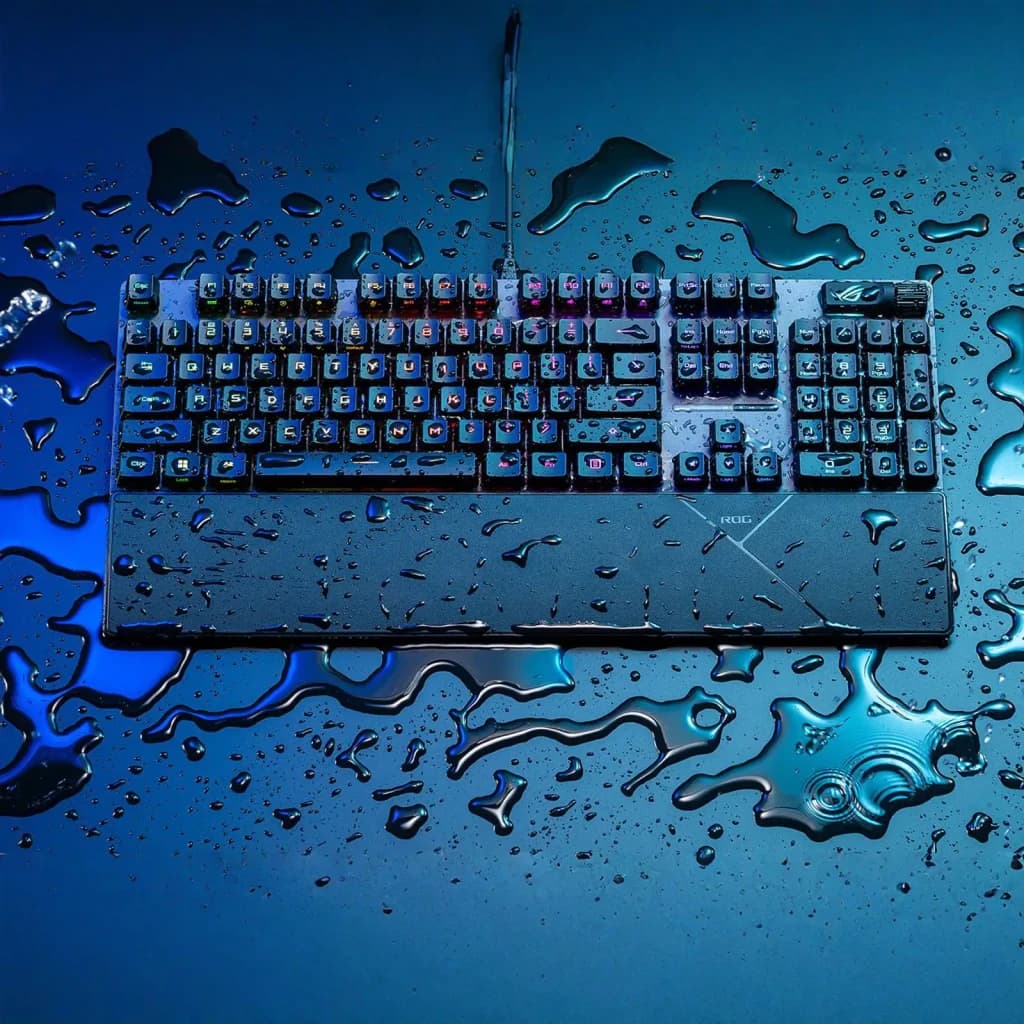Clavier Gaming ASUS ROG Strix Scope II Mécanique Switch NX Red Optomécanique Noir, en utilisation: vue de dessus