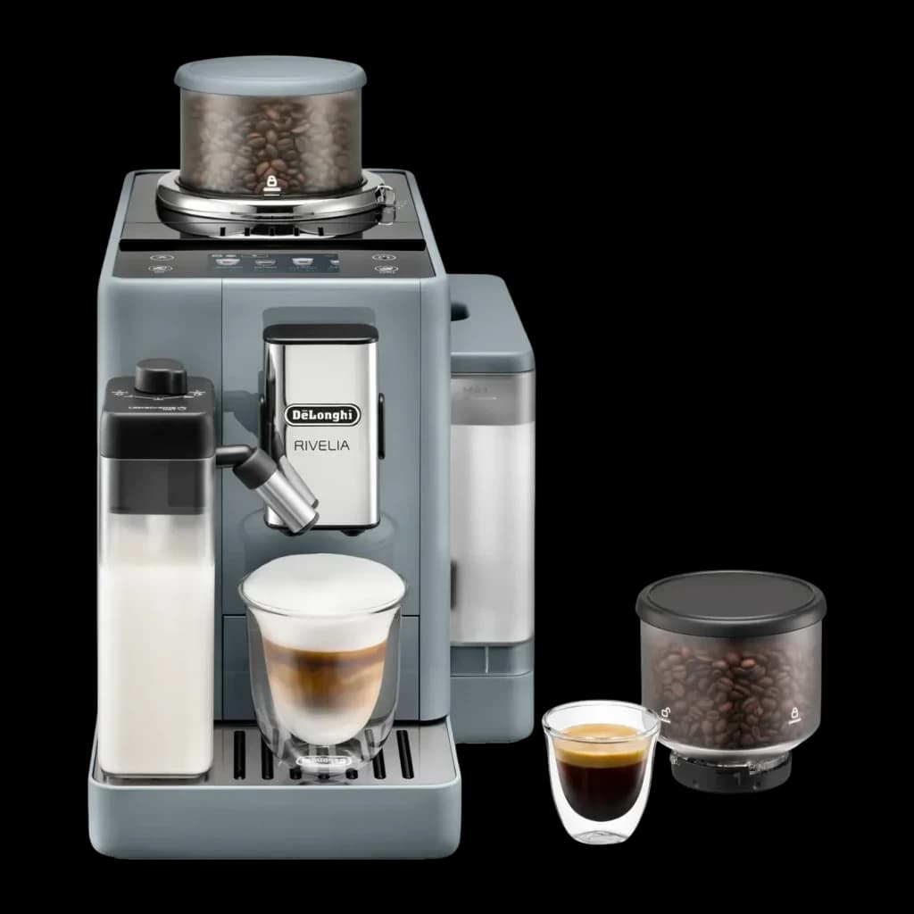 Máquina de Café Superautomática De'Longhi Rivelia EXAM44055G Moinho integrado Cinzento, vista frontal: corpo cinzento